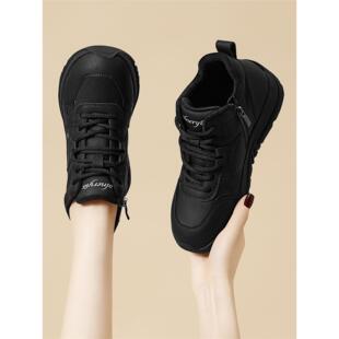 真皮高帮加绒小白鞋女2025冬季新款百搭防滑松糕厚底加绒保暖皮面