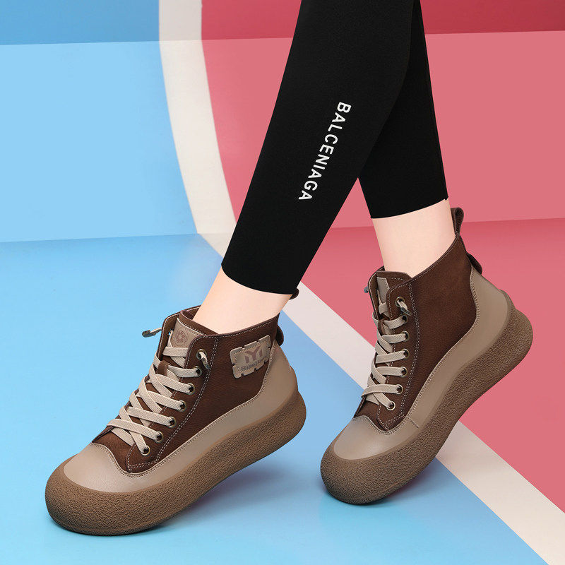 真皮高帮老爹鞋女2025新款秋冬加绒棉鞋厚底运动休闲鞋软底不累脚