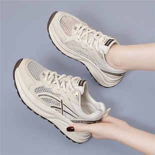 老爹鞋女鞋秋季薄2025新款爆小白网面透气不闷脚百搭厚底运动凉鞋