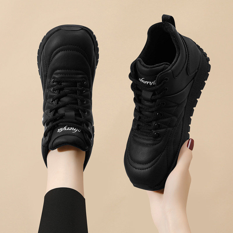 高帮平底休闲鞋女2025秋冬季新款软底棉鞋加绒运动鞋旅游舒适皮鞋