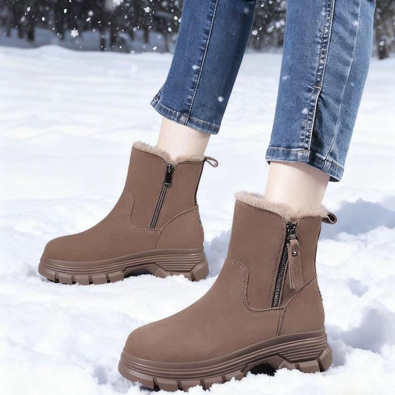 翻毛皮雪地靴女款2025新款爆款冬季加绒加厚短靴女厚底中筒马丁靴