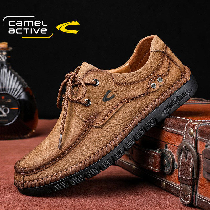 德国骆驼动感春季头层牛皮男士真皮休闲皮鞋登山中年爸爸鞋开车鞋