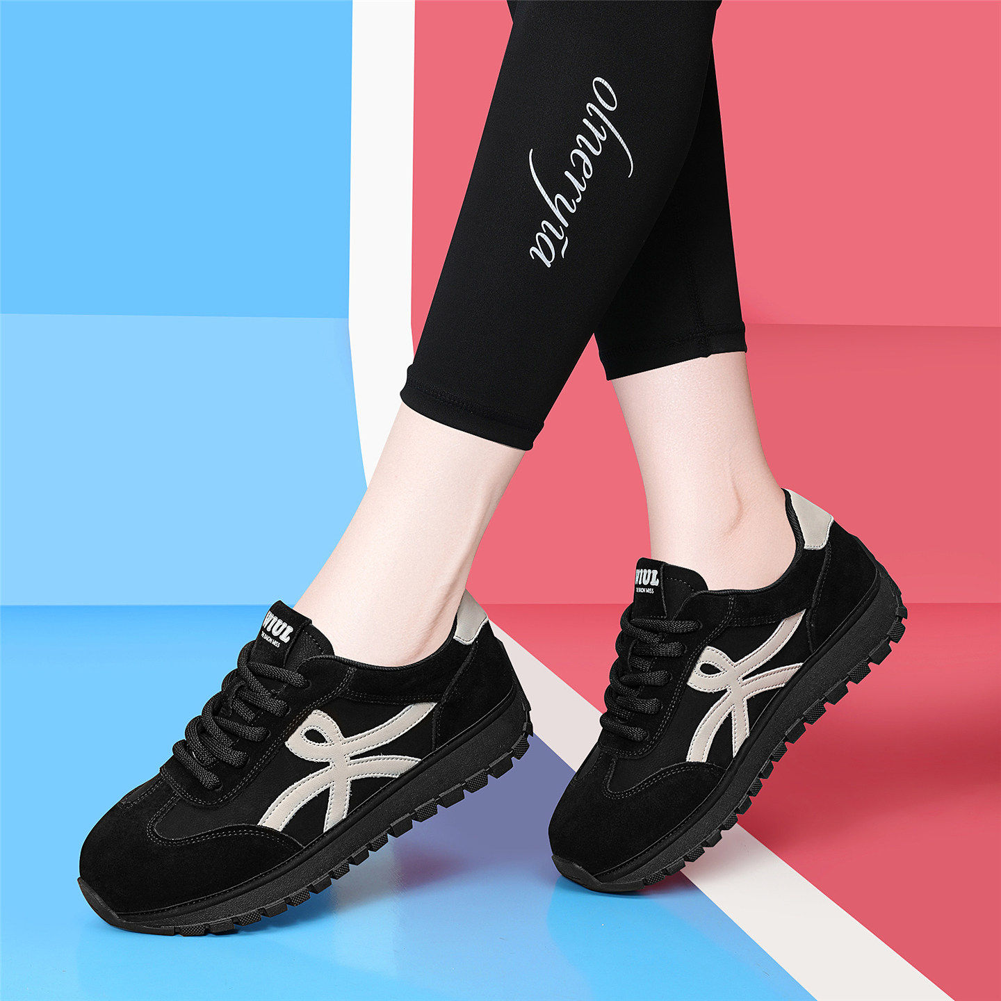 阿甘鞋德训鞋2025冬季新款经典黑色运动休闲鞋轻便软底不累脚女鞋