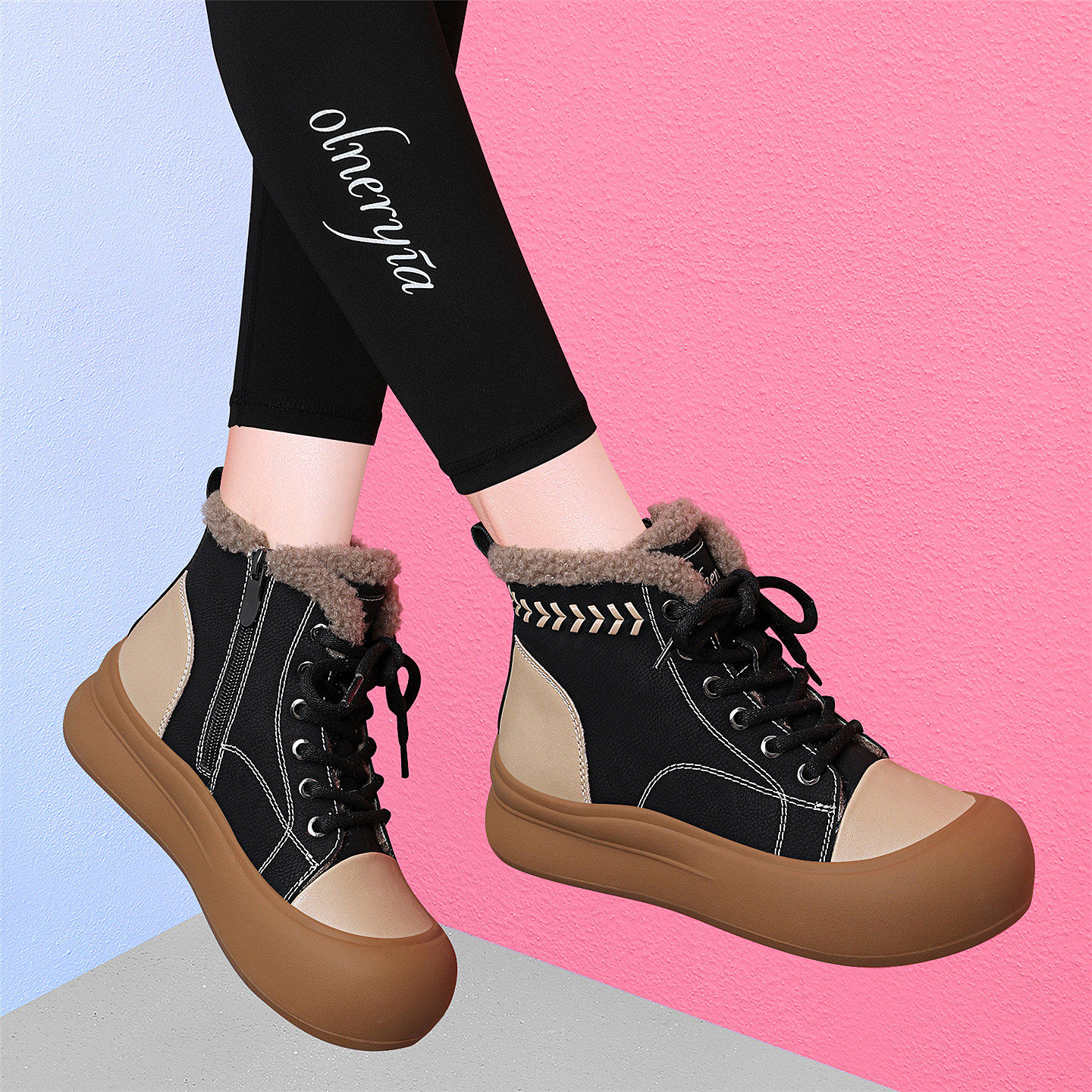 头层牛皮高帮鞋女款2025新款秋冬加绒加厚休闲百搭复古运动马丁靴