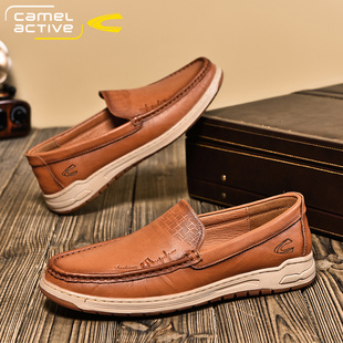 德国骆驼动感豆豆鞋男2025新款一脚蹬懒人驾车休闲皮鞋男真皮软底