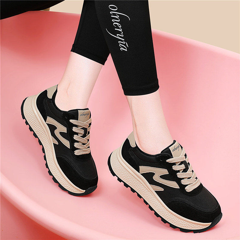 正品2025年冬季新款休闲真皮平底女鞋厚底老爹鞋运动百搭加绒棉鞋