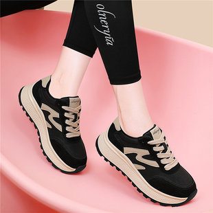 正品2025年冬季新款休闲真皮平底女鞋厚底老爹鞋运动百搭加绒棉鞋