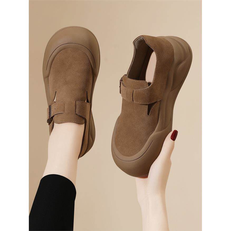 真皮厚底勃肯鞋女秋季2025新款爆款覆古磨砂百搭软底大头休闲单鞋