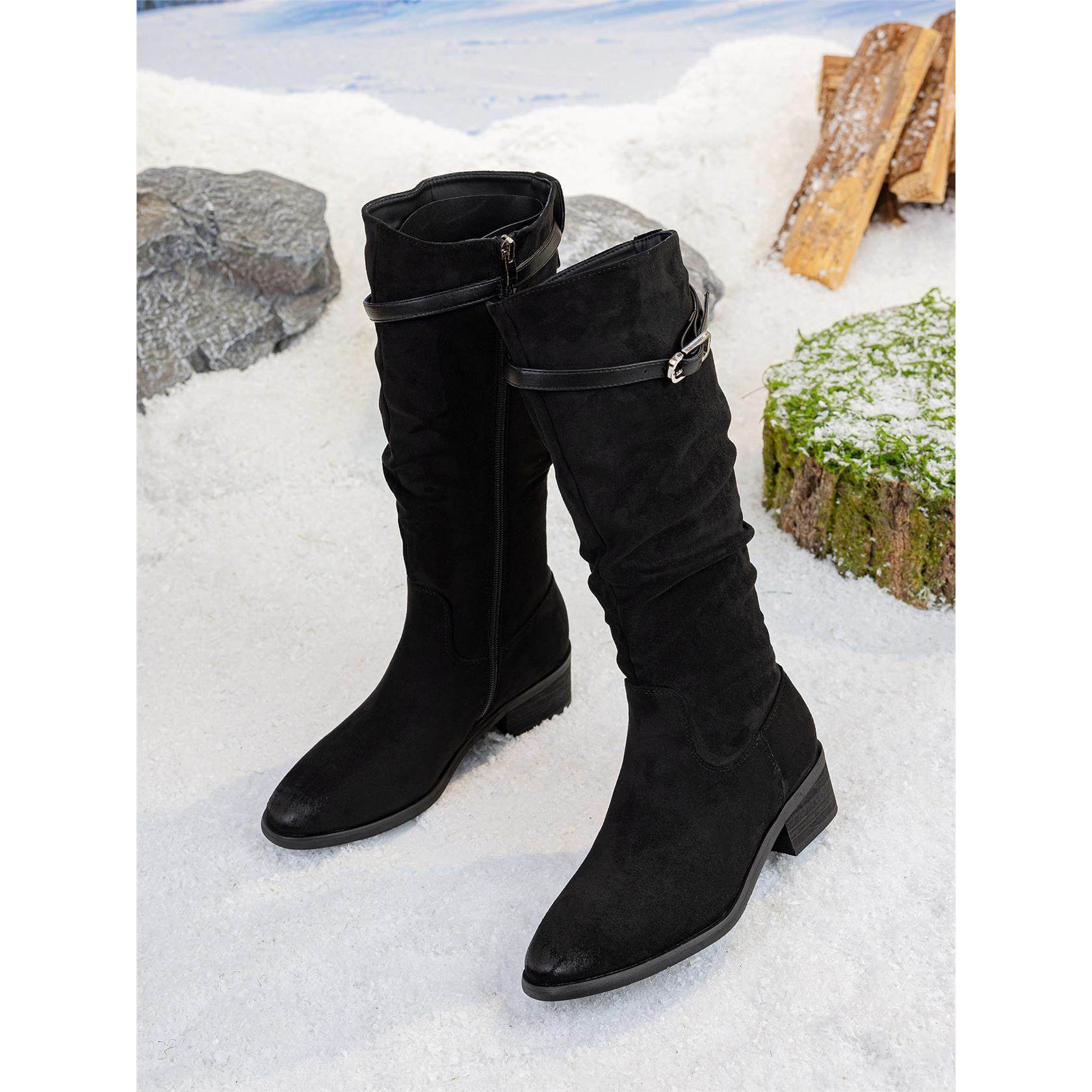 长筒靴女2025年新款冬季加绒保暖不过膝高筒骑士靴子绒面中筒靴子,女鞋,骑士靴,淘宝优惠券,粉丝福利购,淘宝优惠卷
