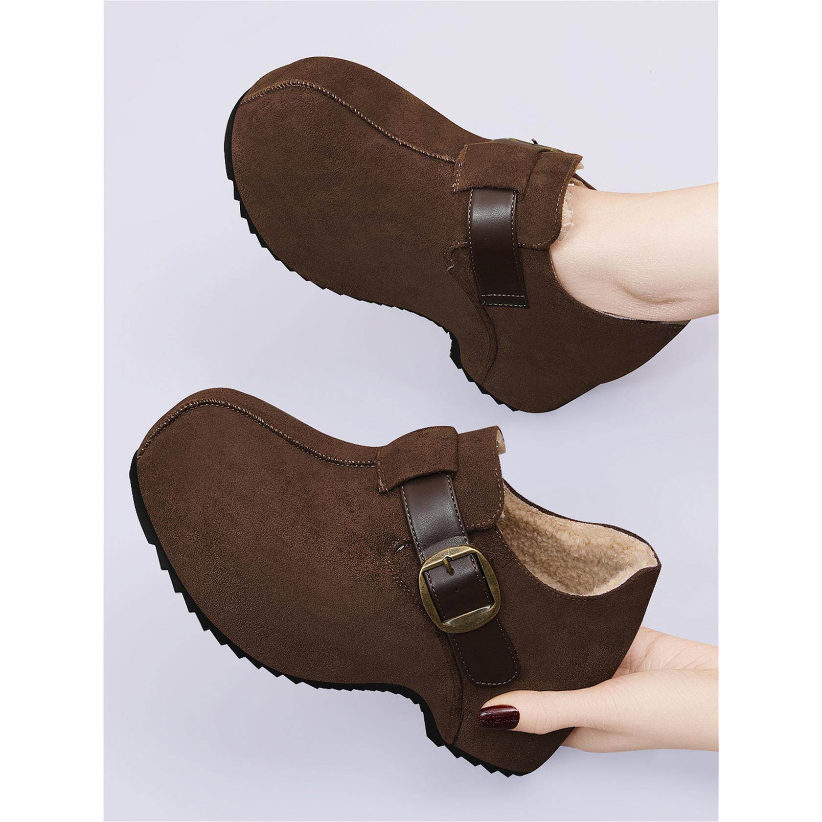 真皮厚底勃肯鞋女2025新款冬季加绒百搭加厚保暖棉鞋大头雪地靴女