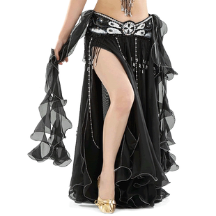 舞娘 雪纺卷叶双开叉耳朵裙肚皮舞裙肚皮舞纱裙肚皮舞高开叉裙子