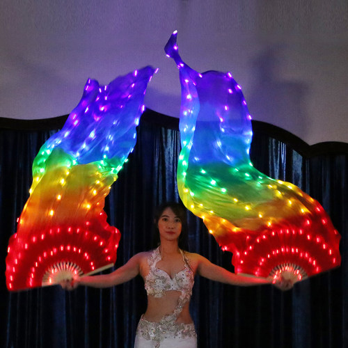 舞娘led白光发光扇子真丝表演