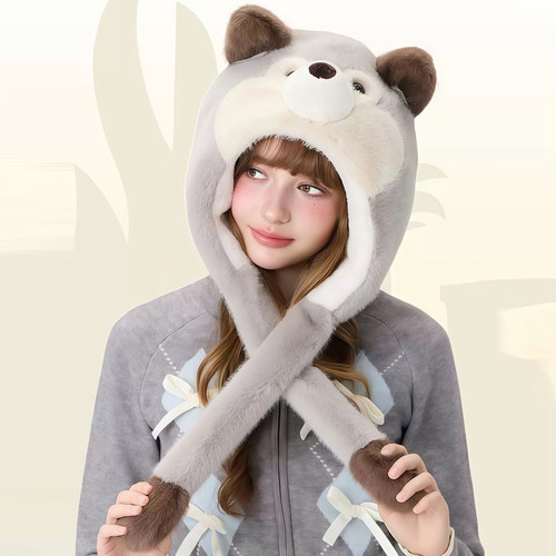 大灰狼哈士奇会动的耳朵套头帽子