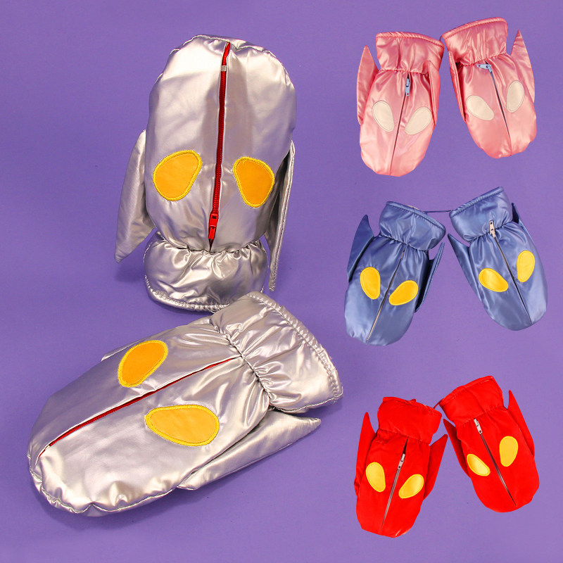 迪迦奥特曼手套冬季保暖滑玩雪零钱包防水加绒加厚男可爱宝宝挂脖