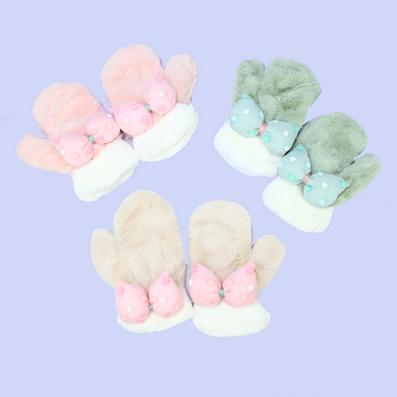 蝴蝶结波点可爱公仔包指手套