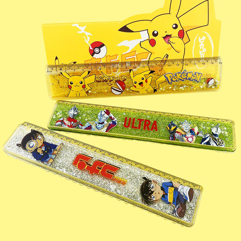 皮卡丘机器猫卡通可爱尺子男小学生儿童直尺带波浪线流沙减压入油