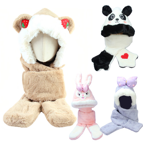 蝴蝶结波点女生冬季帽子三件套