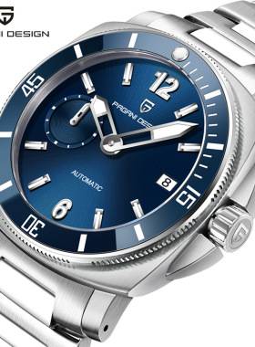 新款PAGANIDESIGN伯佳尼自动机械手表男精钢防水日历夜光表PD1820