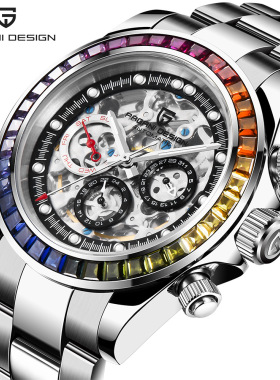 伯佳尼paganidesign手表男多功能全自动机械表彩钻镂空精钢表1653