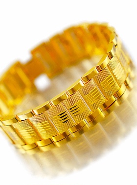 18K黄金色男款加厚金精品手链仿金正品合金欧美手表扣手腕大手链