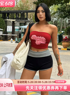 akiyo studio2024夏季翻边撞色拼接时尚休闲个性潮流短裤显瘦