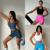 akiyo studio运动背心女V领含胸垫高弹速干挂脖高腰健身训练鲨鱼