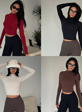 akiyo studio欧美健身运动长袖上衣高领紧身外穿百搭长袖瑜伽服