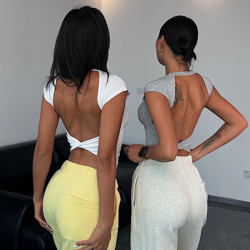 akiyo studio欧美打底露背短袖交叉上衣短袖T恤简约圆领,运动服/休闲服装,运动背心,淘宝优惠券,粉丝福利购,淘宝优惠卷