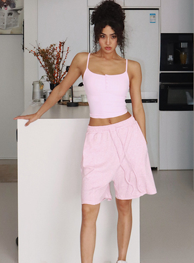 akiyo studio美式运动短裤女宽松五分裤夏季休闲百搭阔腿高腰显瘦