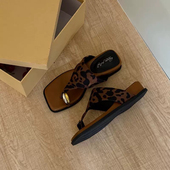 欧美风辣妹豹纹人字拖女外穿时尚 百搭休闲凉拖鞋