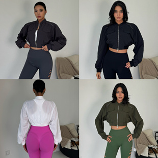 akiyo studio秋季新款长袖立领宽松露脐短款工装外套女式