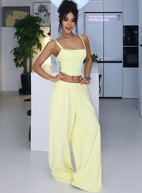 【舒适-欧美升级阔腿女运动裤】宽松低腰健身裤抽绳弹性休闲