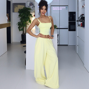 欧美升级阔腿女运动裤 宽松低腰健身裤 抽绳弹性休闲 舒适