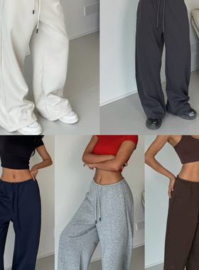 akiyo studio 2025阔腿裤松紧系带薄绒弯刀香蕉卫裤休闲长裤宽松