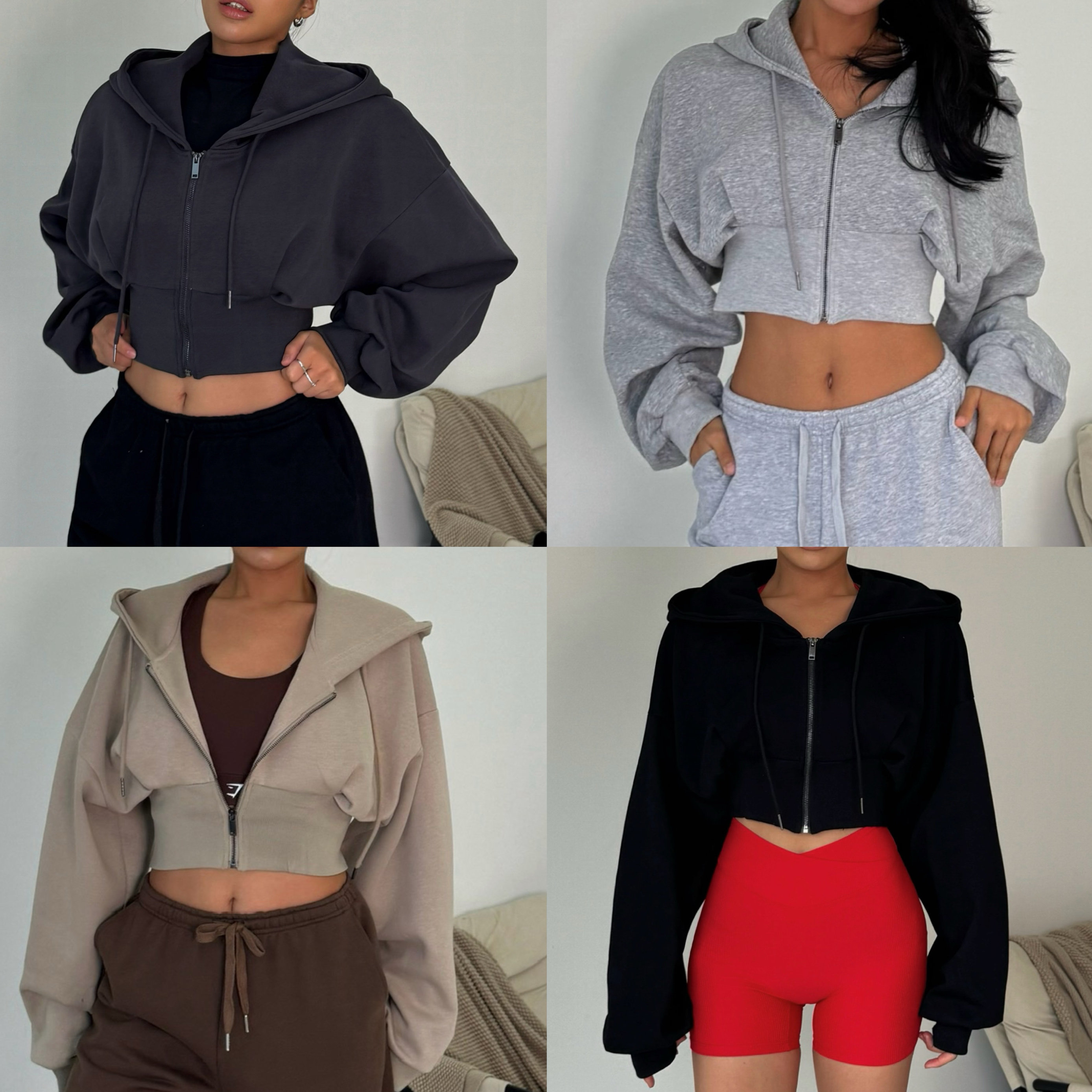 akiyo studio欧美运动学院风连帽卫衣女复古修腰长袖上衣