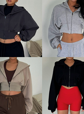 akiyo studio欧美运动学院风连帽卫衣女复古修腰长袖上衣