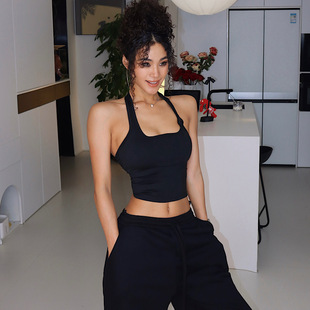 高弹速干运动健身训练吊带上衣健身瑜伽 含胸垫扭结麻花美背款