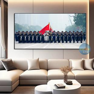 军旅主题阅兵军人仪仗队装饰画宿舍客厅背景墙挂画军事办公室壁画