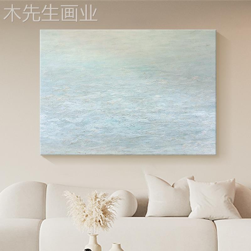 治愈肌理餐厅客厅装饰画蓝色简约手绘油画抽象艺术玄关挂画丙烯画图片