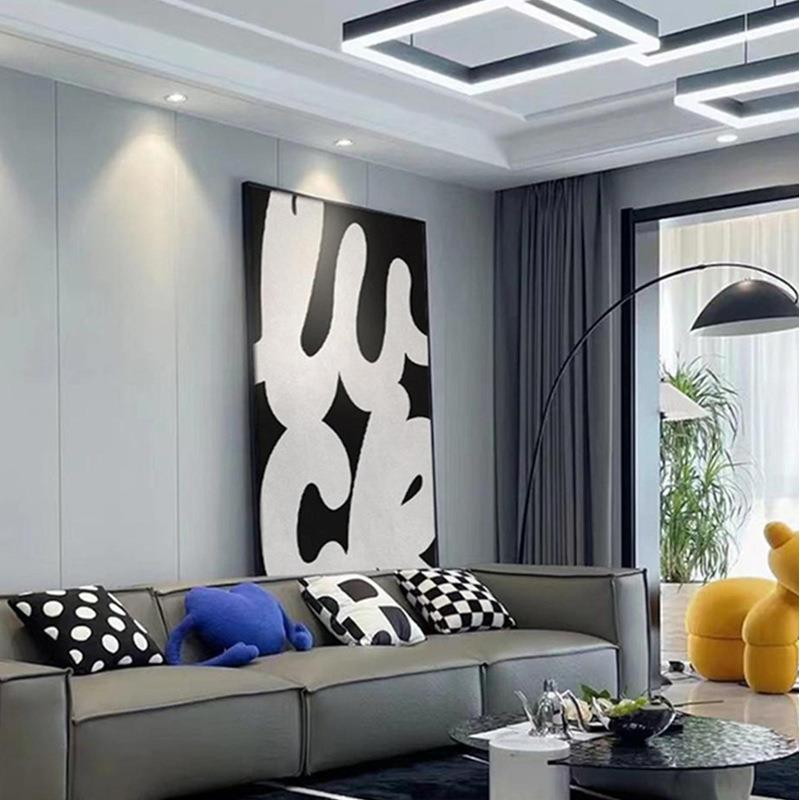 现代新款黑白极简沙发背景墙装饰画字母客厅挂画抽象高级感落地画