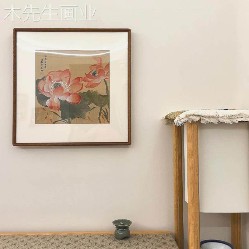 《鱼跃花间》中式复古客厅装饰画小红书博主同款玄关茶室九鱼挂画图片