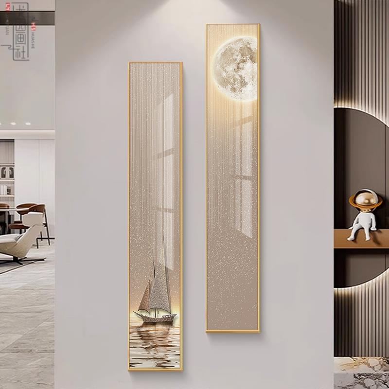 帆船挂画画一帆风顺长条现代轻奢高级感入户玄关走廊过道壁画画装