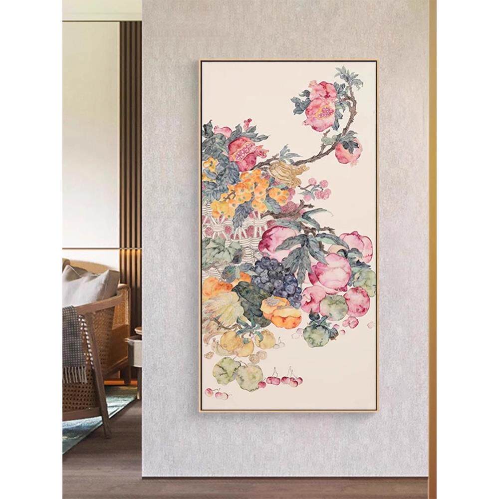 新中式客厅书房石榴多子多福好寓意壁画入户玄关酒店民宿装饰挂画