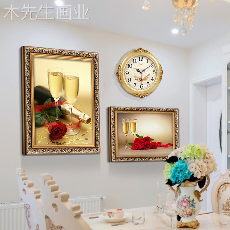 欧式餐厅背景墙水果装饰画饭厅挂画现代美式油画餐桌轻奢墙壁画钟图片
