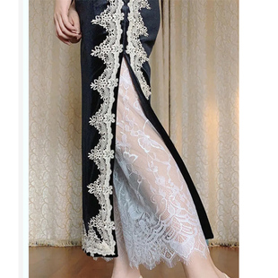 夏季新款旗袍内搭衬裤时尚睫毛蕾丝单层透视打底裤女松紧腰九分裤