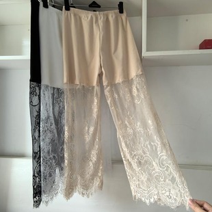 德绒旗袍内搭衬裤女汉服马面裙保暖家居打底裤秋冬蕾丝阔腿九分裤