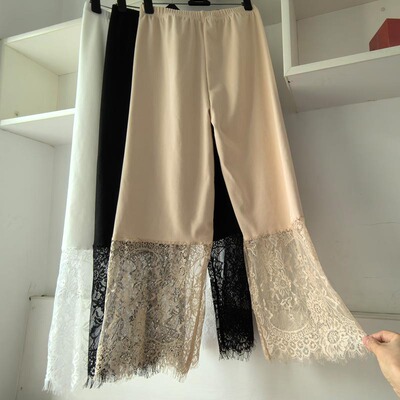 德绒旗袍内搭衬裤女汉服马面裙保暖加绒打底裤秋冬蕾丝阔腿九分裤