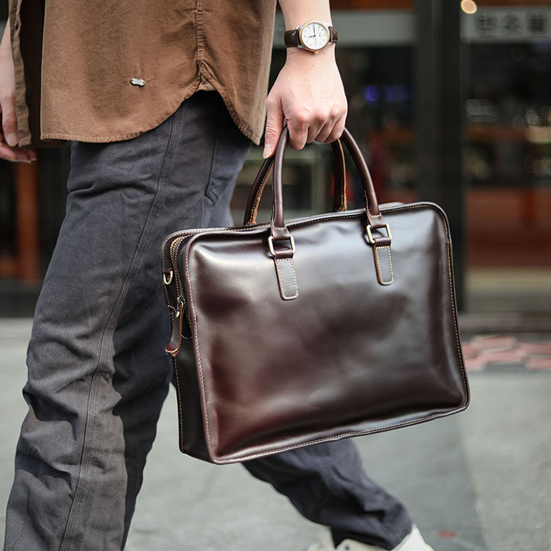 小众手工牛皮公文包高级感通勤男士手提包真皮公务文件包电脑男包