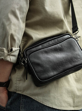佐也原创男士真皮背包单肩斜挎方形横款头层牛皮手机包小包休闲包