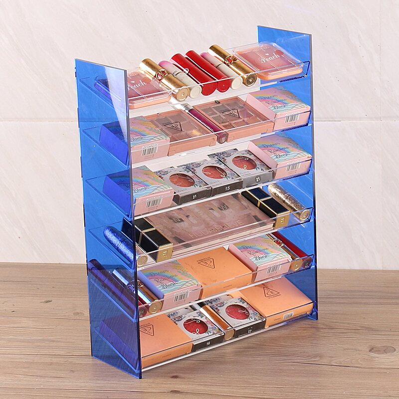 透明蓝色加厚亚克力眼影粉饼气垫唇釉桌面化妆品口红收纳盒大
